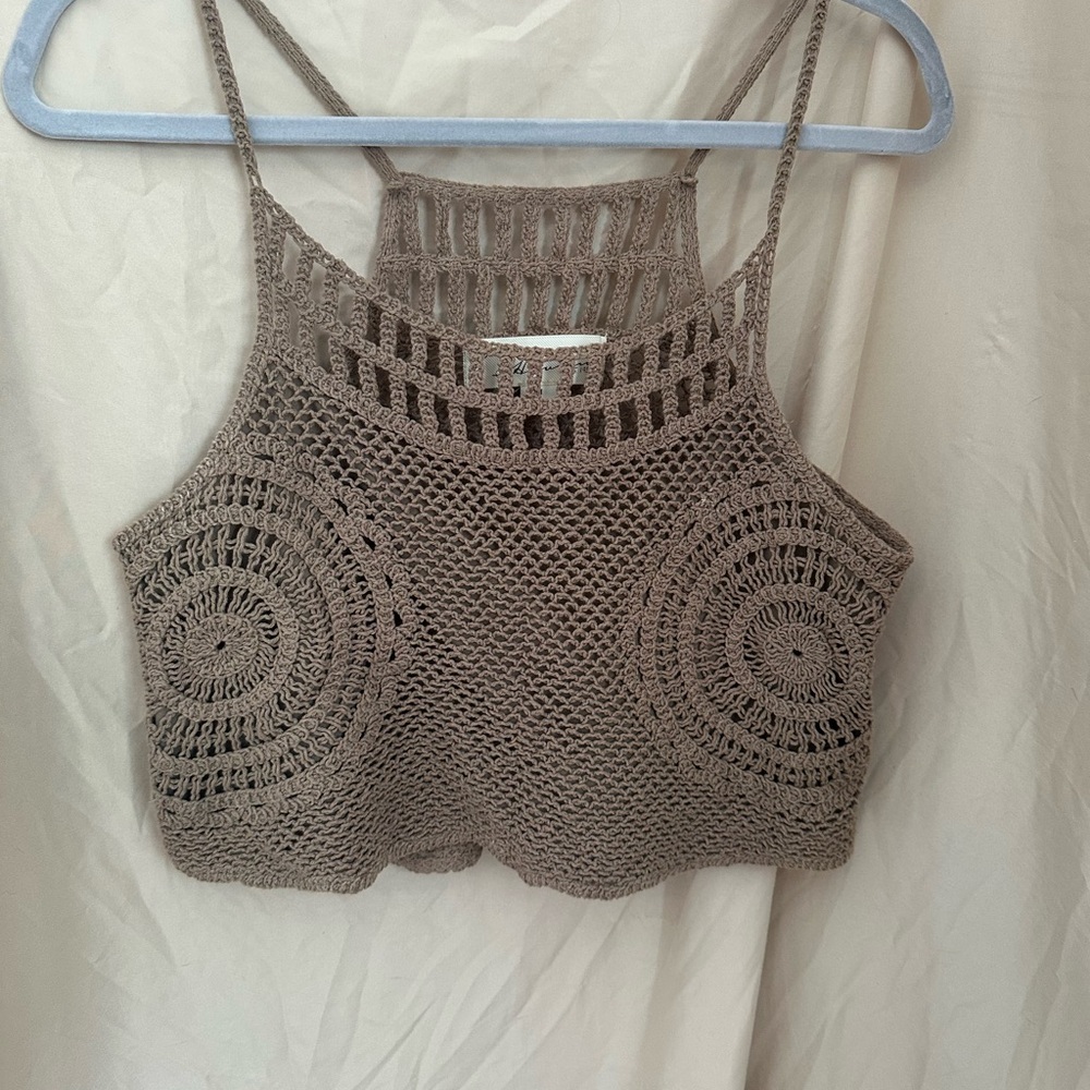 Vintage Brown Cropped Crochet Tank Top